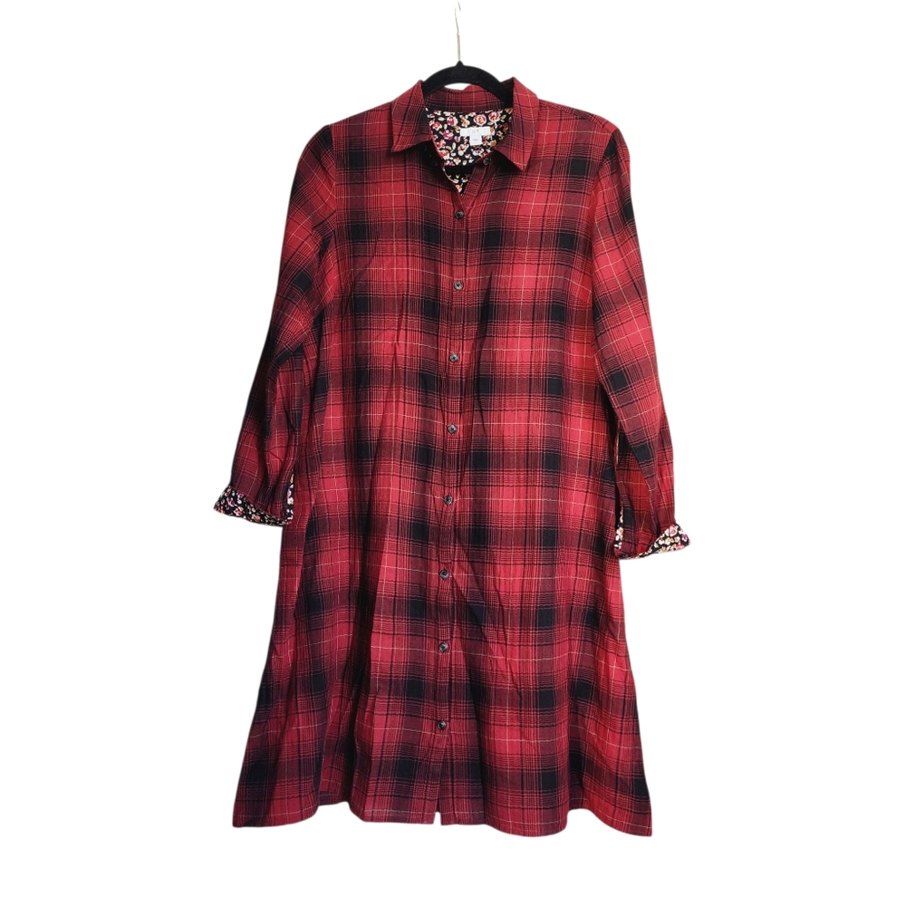 J. Jill Red Plaid Long Sleeve Dress